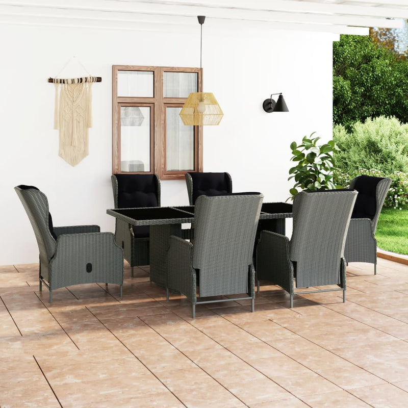 7 Piece Outdoor Dining Set with Cushions Poly Rattan Light Grey Payday Deals