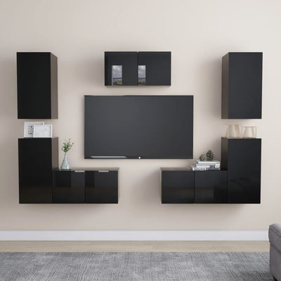 7 Piece TV Cabinet Set High Gloss Black Engineered Wood