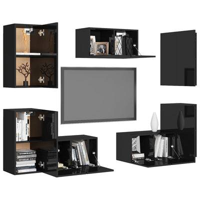 7 Piece TV Cabinet Set High Gloss Black Engineered Wood Payday Deals