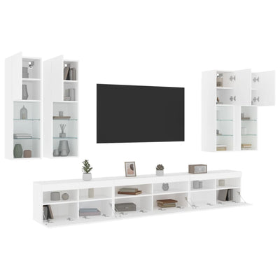 7 Piece TV Wall Cabinet Set with LED Lights White