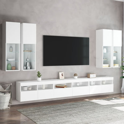 7 Piece TV Wall Cabinet Set with LED Lights White Payday Deals