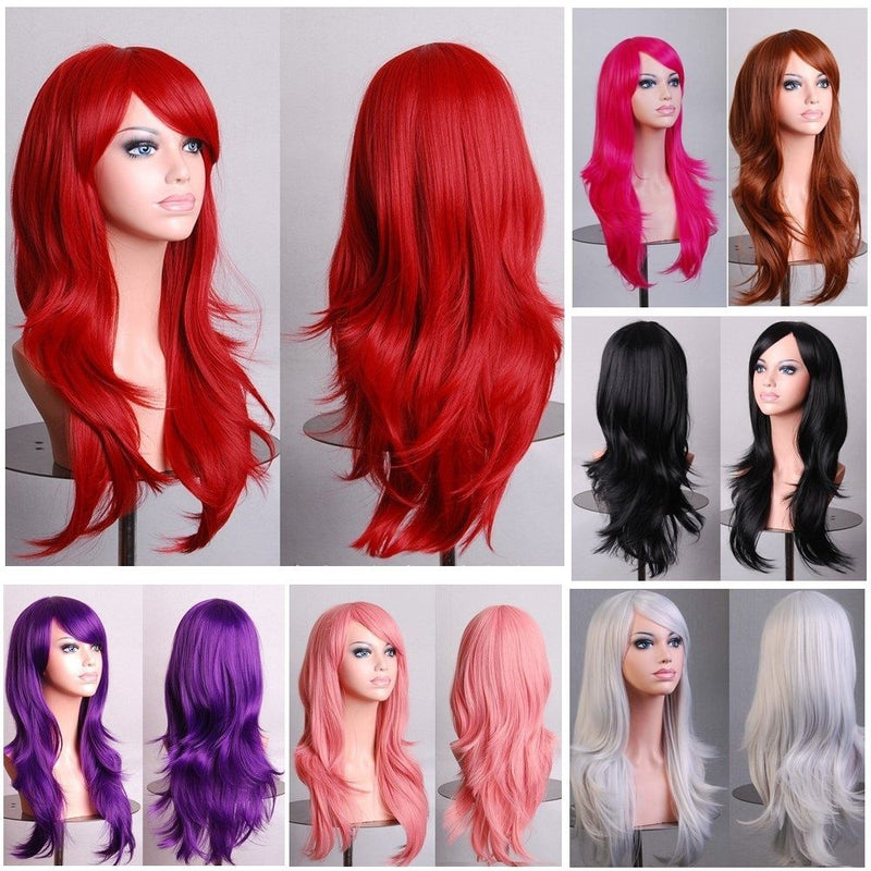 70cm Wavy Curly Sleek Full Hair Lady Wigs w Side Bangs Cosplay Costume Womens, Aqua Payday Deals