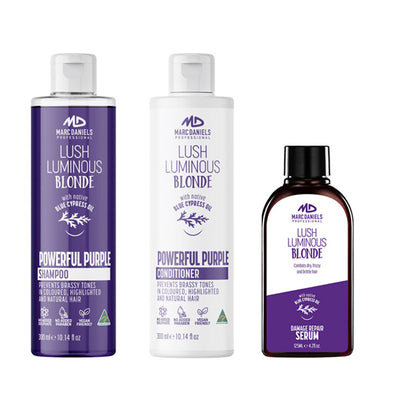 Marc Daniels Powerful Purple Blonde Set. 300ml Shampoo, 300ml Conditoner and 125ml Serum