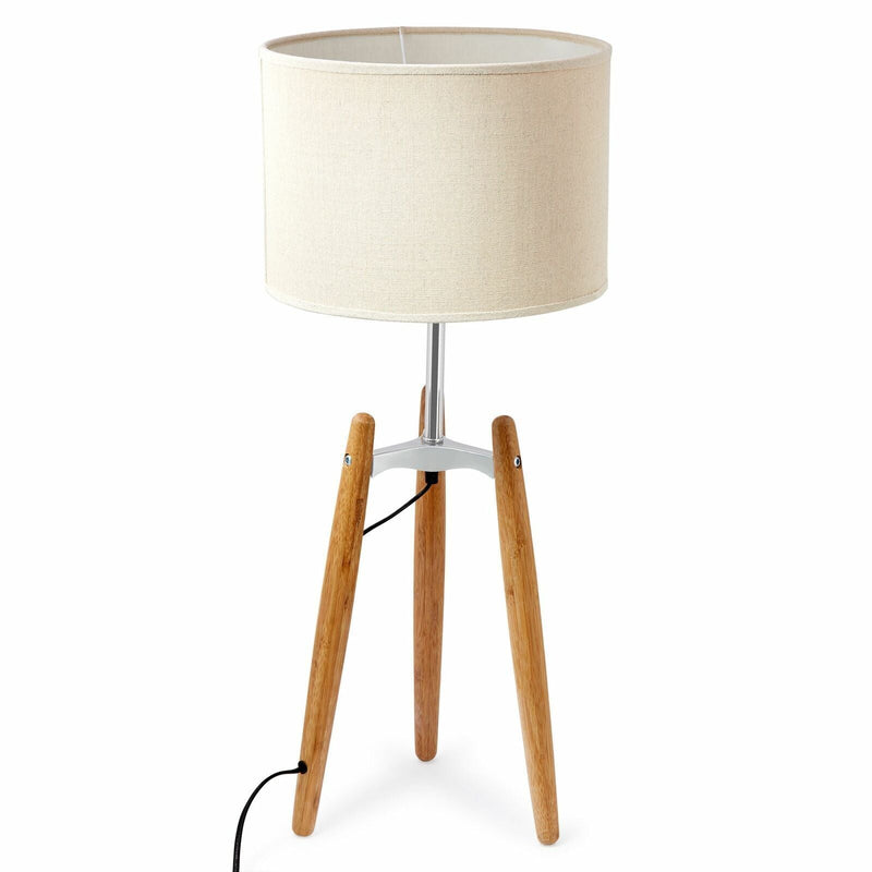 73cm Bamboo Tripod Table Lamp Light Modern Vintage w Beige Linen Shade Payday Deals