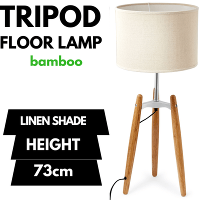 73cm Bamboo Tripod Table Lamp Light Modern Vintage w Beige Linen Shade Payday Deals