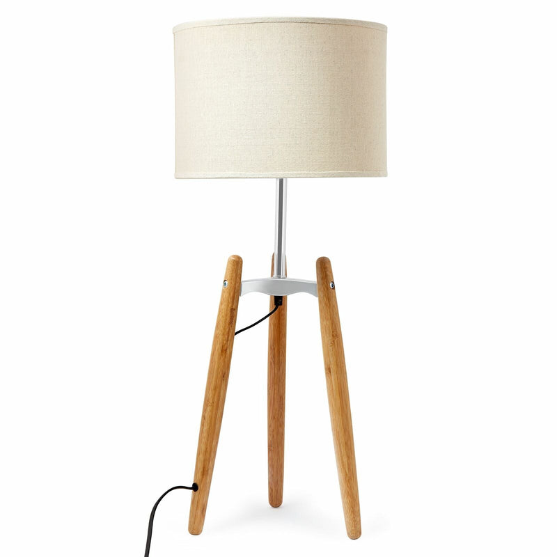 73cm Bamboo Tripod Table Lamp Light Modern Vintage w Beige Linen Shade Payday Deals