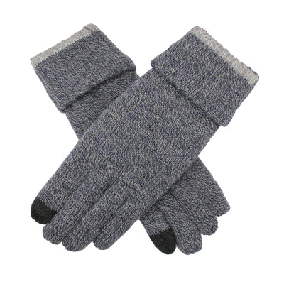 Dents Mens Thinsulate Lined Touchscreen Knit Gloves with Rollover Cuff - Navy Marle