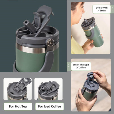 750ML Black Stainless Steel Travel Mug with Leak-proof 2-in-1 Straw and Sip Lid, Vacuum Insulated Coffee Mug for Car, Office, Perfect Gifts, Keeps Liquids Hot or Cold Payday Deals