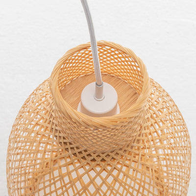 Natural Woven Bamboo Cone Pendant Lamp Hanging Light Bell Shade Boho Tropical