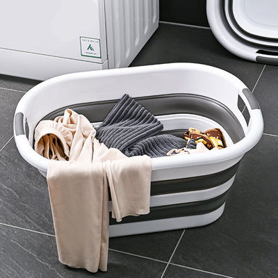 40L Collapsible Laundry Basket Washing Clothes w/Handles Bin Foldable - Grey/White