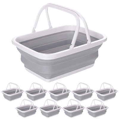 10x 9L Collapsible Laundry Folding Clothes Basket w Handles Bin Bulk- Grey/White