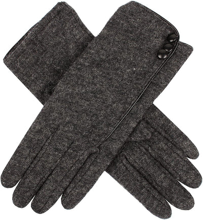 Dents Womens Plain Wool Gloves With Contrast Piping And Bow- Charcoal/Black