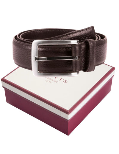 Dents Mens Lined Leather Sleek Belt with Gift Box in Brown