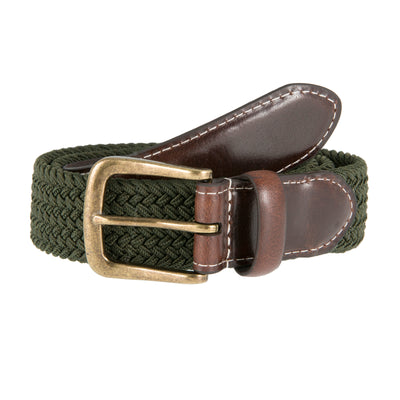 Dents Mens Elastic Stretch Belt Leather End Webbing - Olive