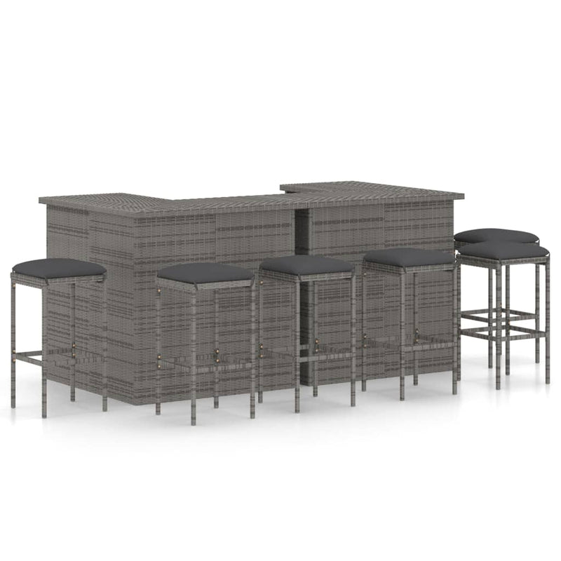 8 Piece Garden Bar Set with Cushions Poly Rattan Grey Payday Deals