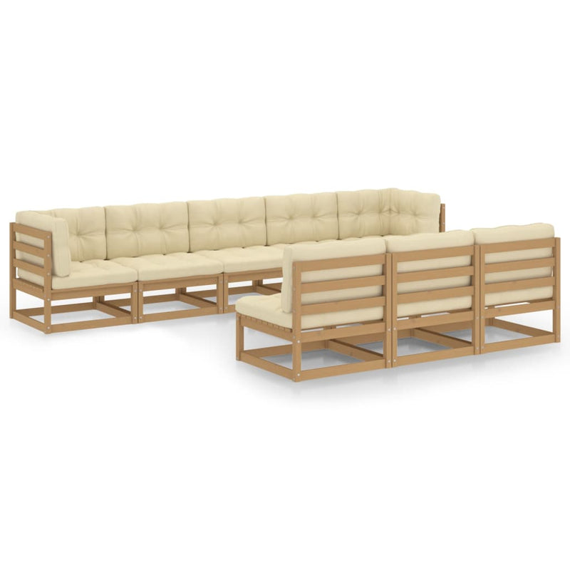 8 Piece Garden Lounge Set&Cushions Honey Brown Solid Pinewood Payday Deals
