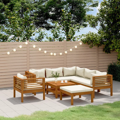 8 Piece Garden Lounge Set with Cream Cushion Solid Acacia Wood