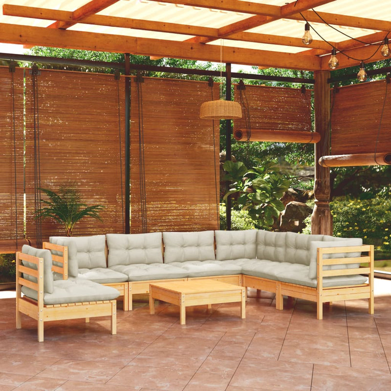 8 Piece Garden Lounge Set with Cream Cushions Solid Pinewood Payday Deals