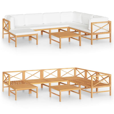 8 Piece Garden Lounge Set with Cream Cushions Solid Teak Wood Payday Deals