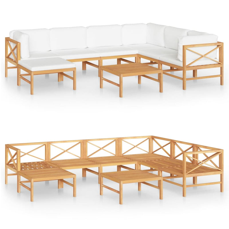 8 Piece Garden Lounge Set with Cream Cushions Solid Teak Wood Payday Deals