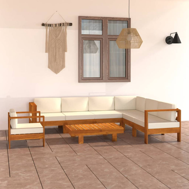 8 Piece Garden Lounge Set with Cream White Cushions Acacia Wood Payday Deals