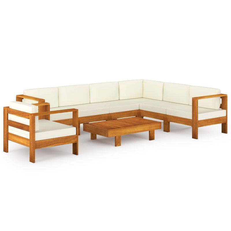 8 Piece Garden Lounge Set with Cream White Cushions Acacia Wood Payday Deals