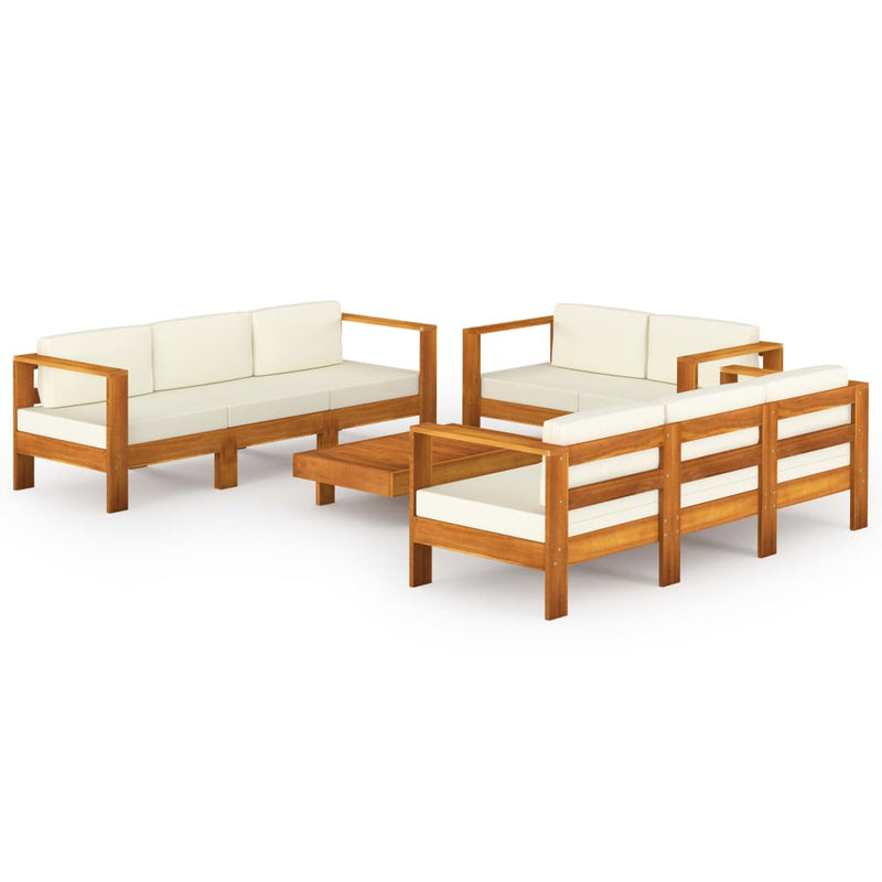 8 Piece Garden Lounge Set with Cream White Cushions Acacia Wood Payday Deals