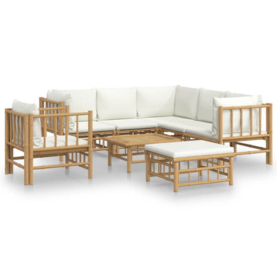 8 Piece Garden Lounge Set with Cream White Cushions  Bamboo Payday Deals