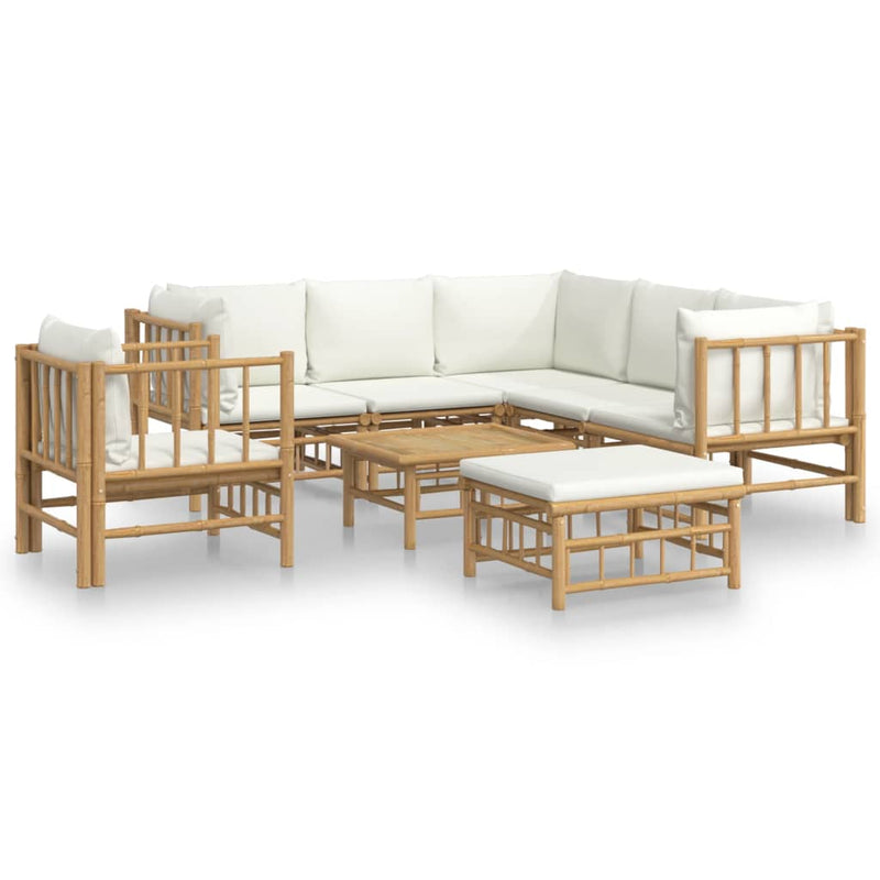 8 Piece Garden Lounge Set with Cream White Cushions  Bamboo Payday Deals