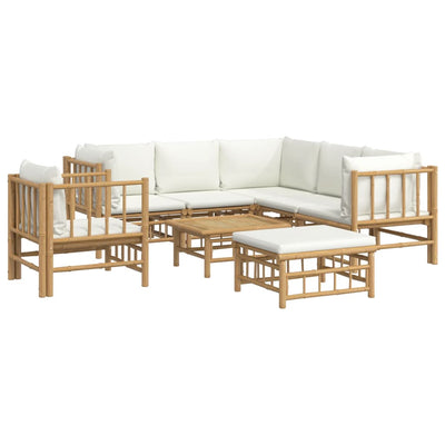 8 Piece Garden Lounge Set with Cream White Cushions  Bamboo Payday Deals