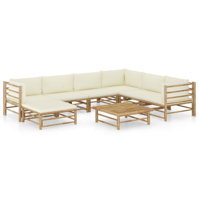 8 Piece Garden Lounge Set with Cream White Cushions Bamboo Payday Deals
