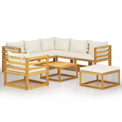8 Piece Garden Lounge Set with Cushion Cream Solid Acacia Wood Payday Deals