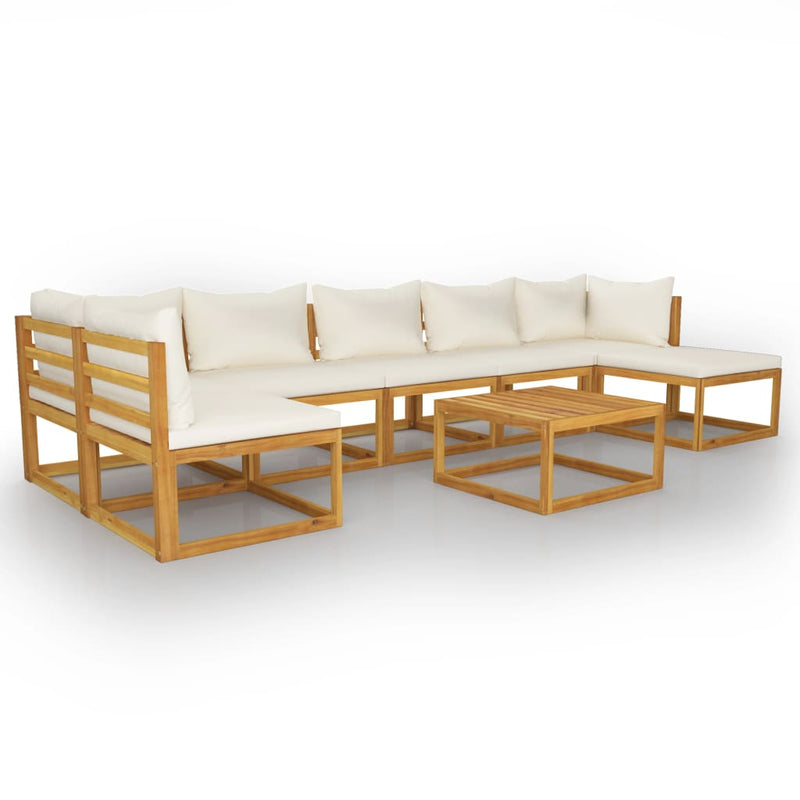 8 Piece Garden Lounge Set with Cushion Cream Solid Acacia Wood Payday Deals