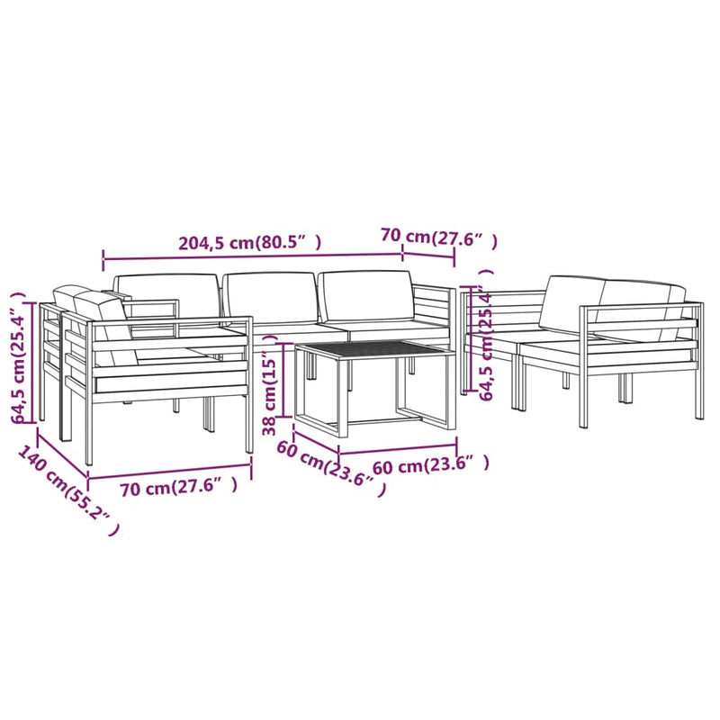 8 Piece Garden Lounge Set with Cushions Aluminium Anthracite Payday Deals