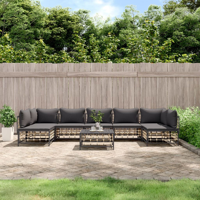 8 Piece Garden Lounge Set with Cushions Anthracite Poly Rattan Payday Deals