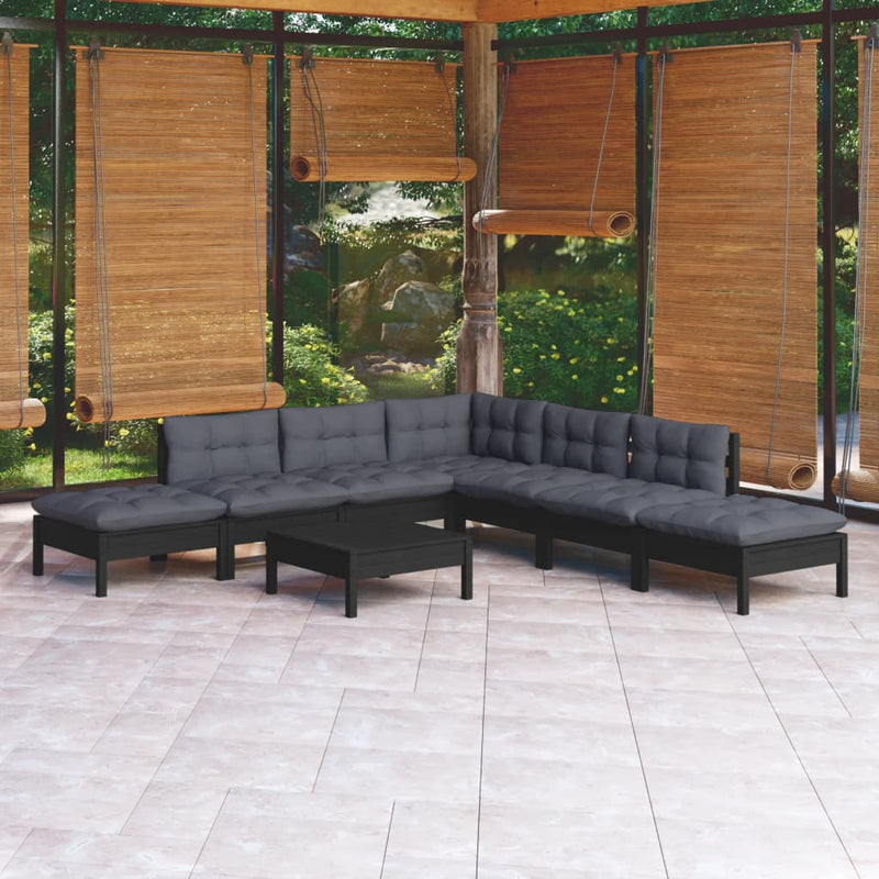 8 Piece Garden Lounge Set with Cushions Black Pinewood Payday Deals