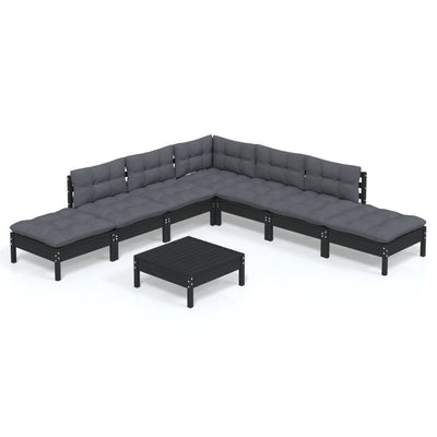 8 Piece Garden Lounge Set with Cushions Black Pinewood Payday Deals