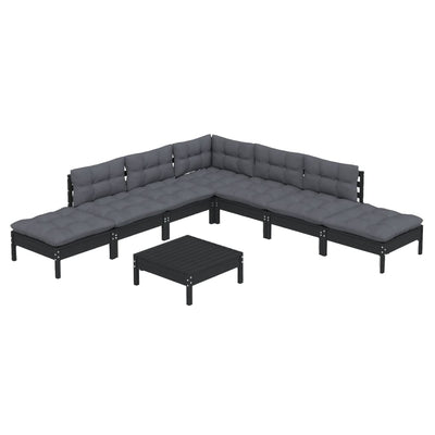 8 Piece Garden Lounge Set with Cushions Black Pinewood Payday Deals