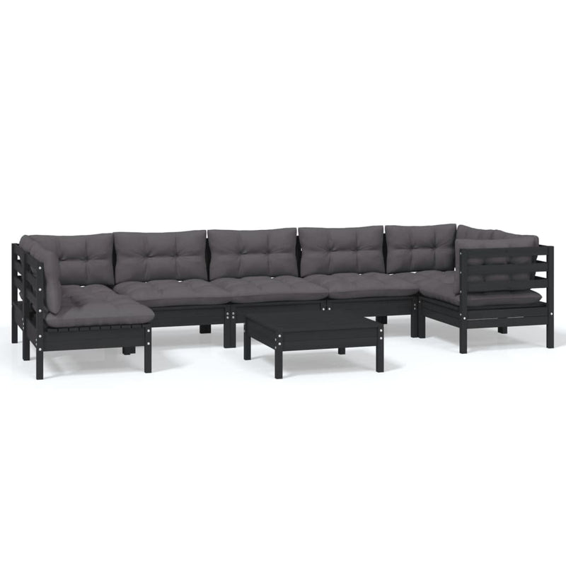8 Piece Garden Lounge Set with Cushions Black Pinewood Payday Deals