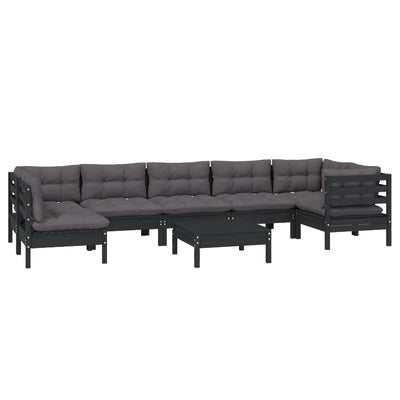 8 Piece Garden Lounge Set with Cushions Black Pinewood Payday Deals