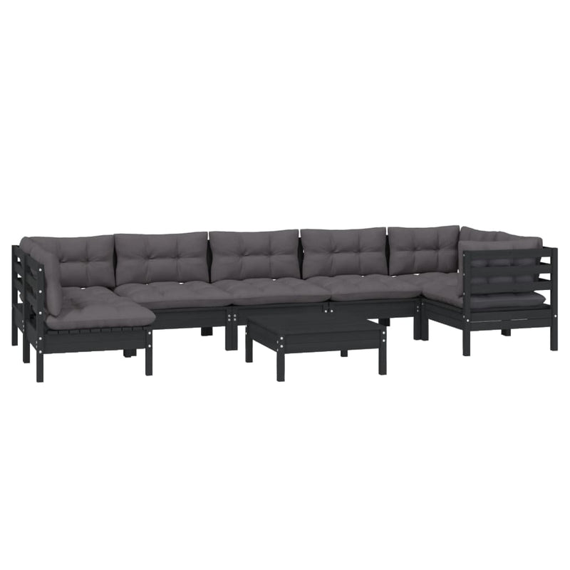 8 Piece Garden Lounge Set with Cushions Black Pinewood Payday Deals