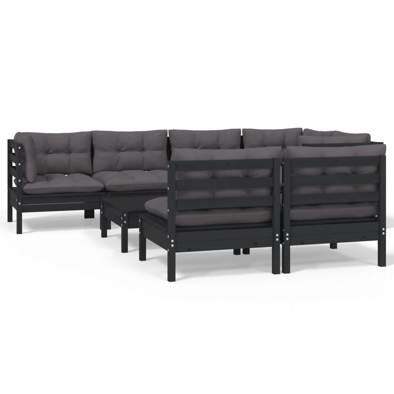 8 Piece Garden Lounge Set with Cushions Black Solid Pinewood Payday Deals