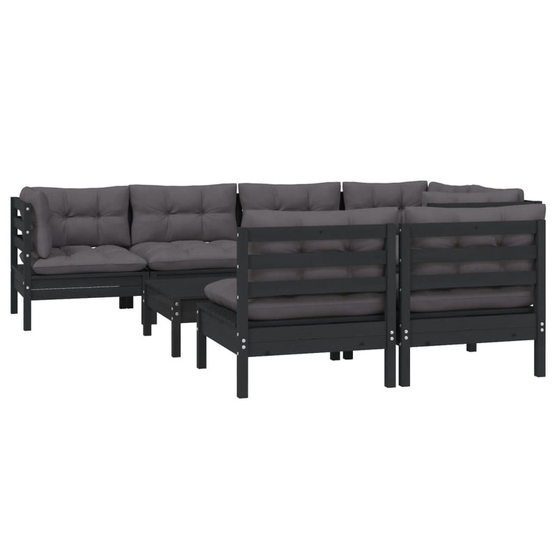 8 Piece Garden Lounge Set with Cushions Black Solid Pinewood Payday Deals