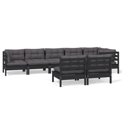 8 Piece Garden Lounge Set with Cushions Black Solid Pinewood Payday Deals