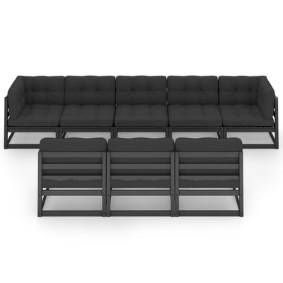 8 Piece Garden Lounge Set with Cushions Black Solid Pinewood Payday Deals