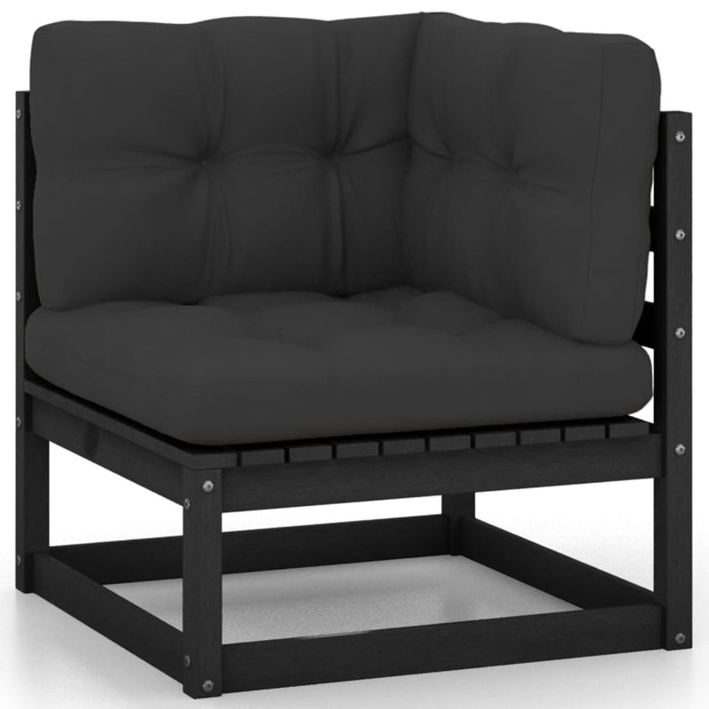 8 Piece Garden Lounge Set with Cushions Black Solid Pinewood Payday Deals
