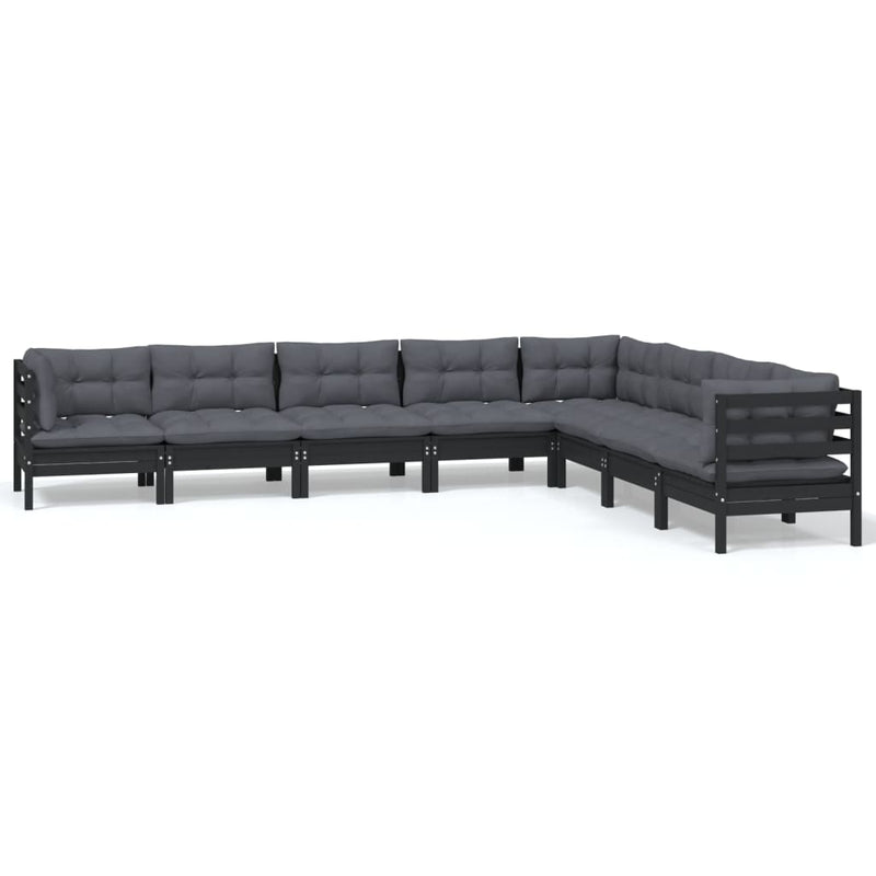 8 Piece Garden Lounge Set with Cushions Black Solid Pinewood Payday Deals
