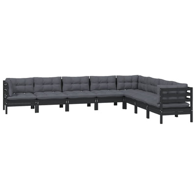 8 Piece Garden Lounge Set with Cushions Black Solid Pinewood Payday Deals