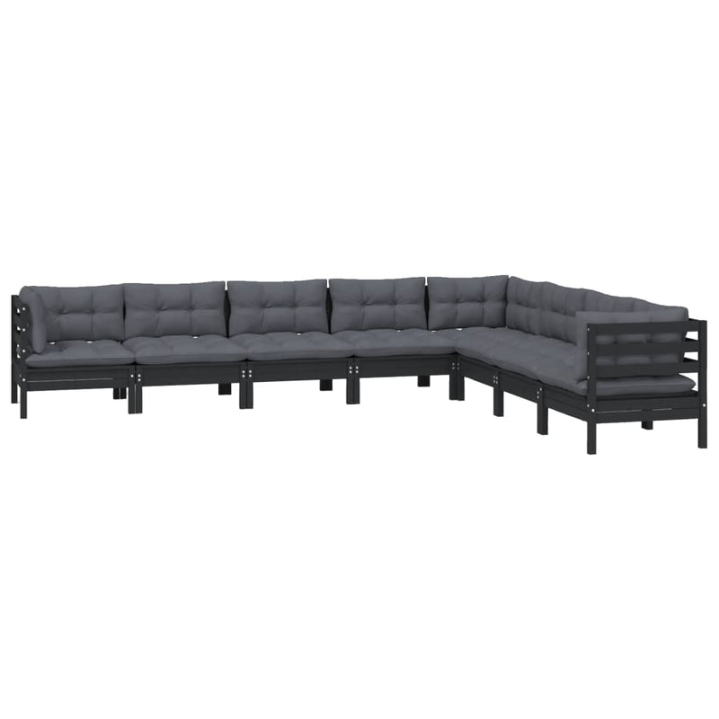 8 Piece Garden Lounge Set with Cushions Black Solid Pinewood Payday Deals