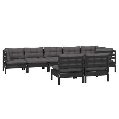 8 Piece Garden Lounge Set with Cushions Black Solid Pinewood Payday Deals